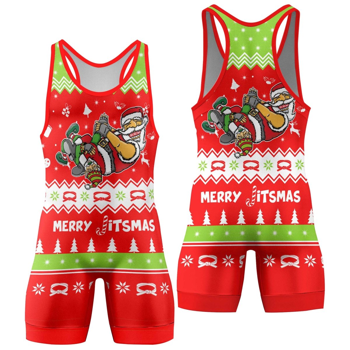 Merry Jitmas Santa Clause Wrestling Singlets - BattleFitGear