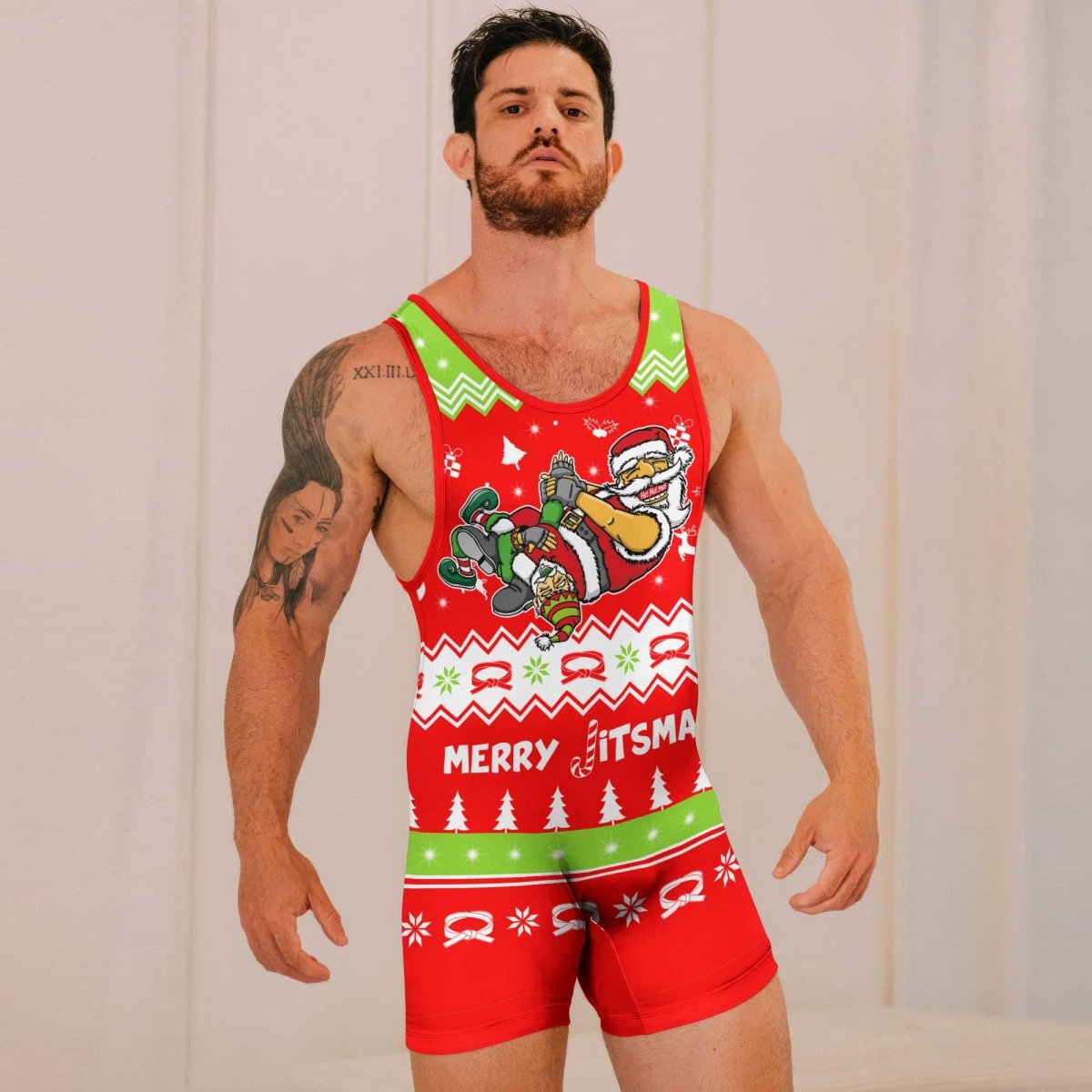 Merry Jitmas Santa Clause Wrestling Singlets - BattleFitGear