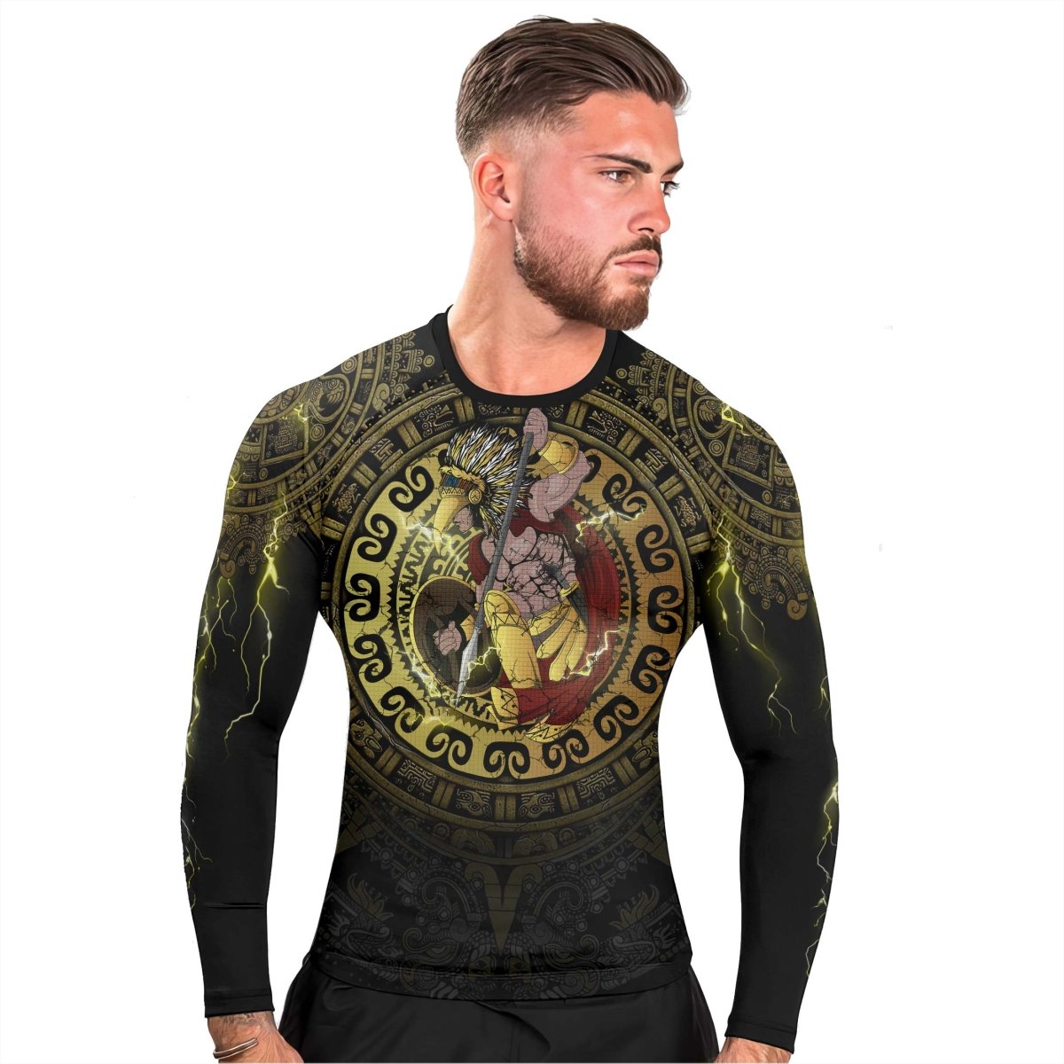 Mighty Aztec Warrior Men's Long Sleeve Rash Guard - BattleFitGear