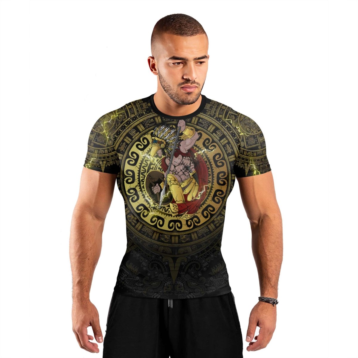 Mighty Aztec Warrior Men's Short Sleeve Rash Guard - BattleFitGear