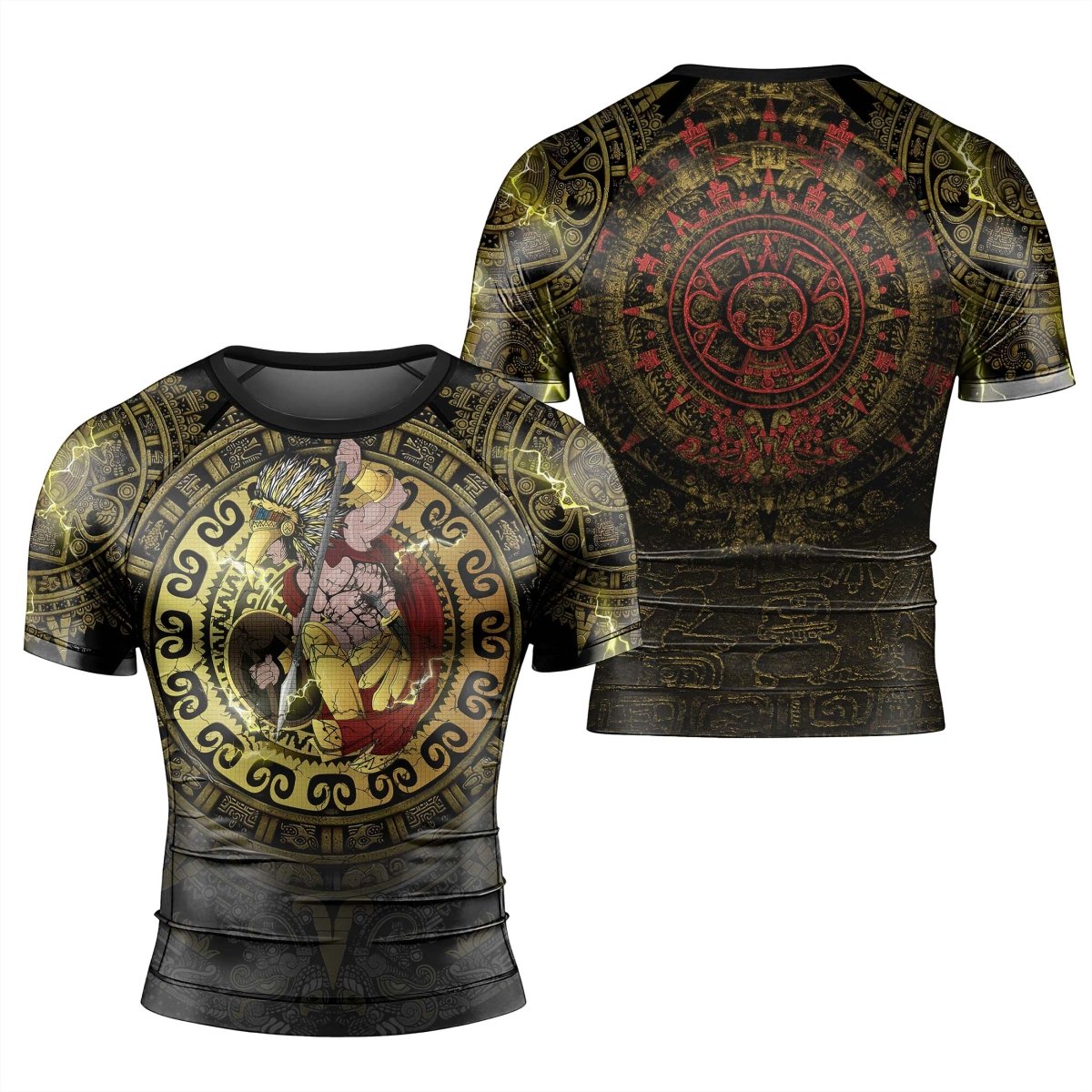 Mighty Aztec Warrior Men's Short Sleeve Rash Guard - BattleFitGear