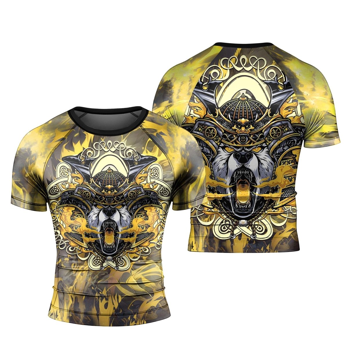 Golden Panda Skull Short Sleeve Rash Guard - BattleFitGear