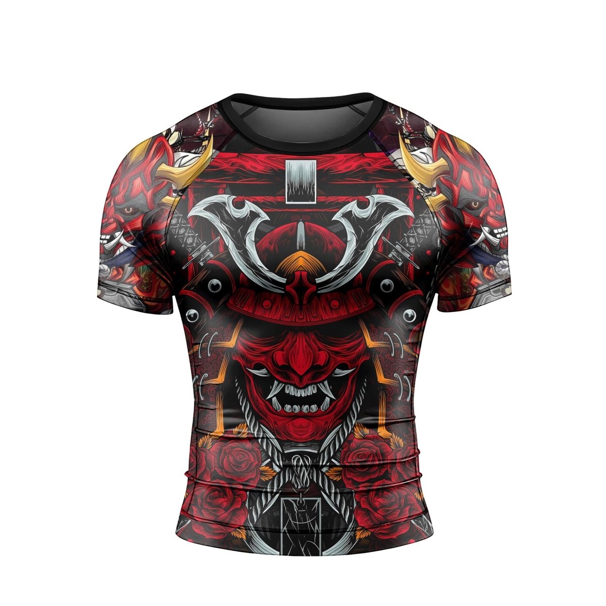 Japanese Red Demon Samurai Short Sleeve Rash Guard - BattleFitGear