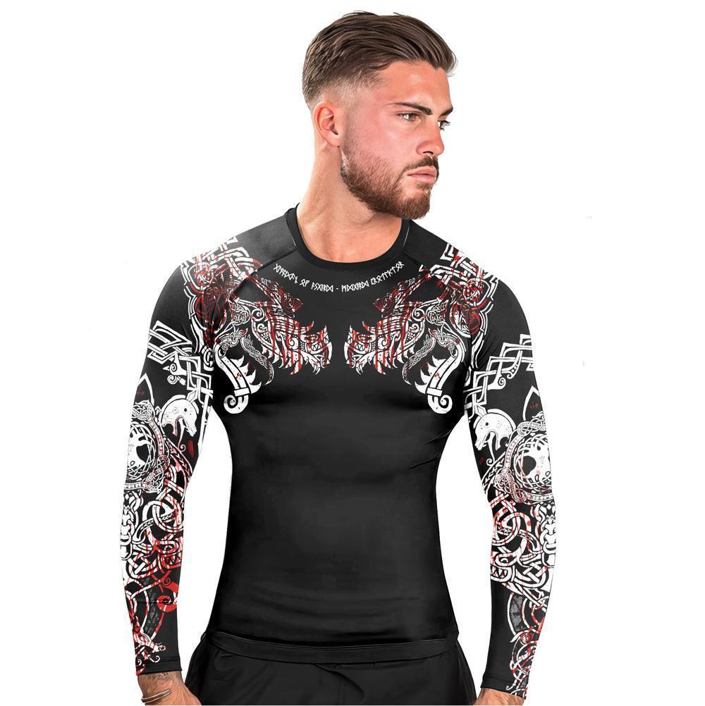Battlefitgear Geri & Freki Blood Tattoo Men's Long Sleeve Rash Guard