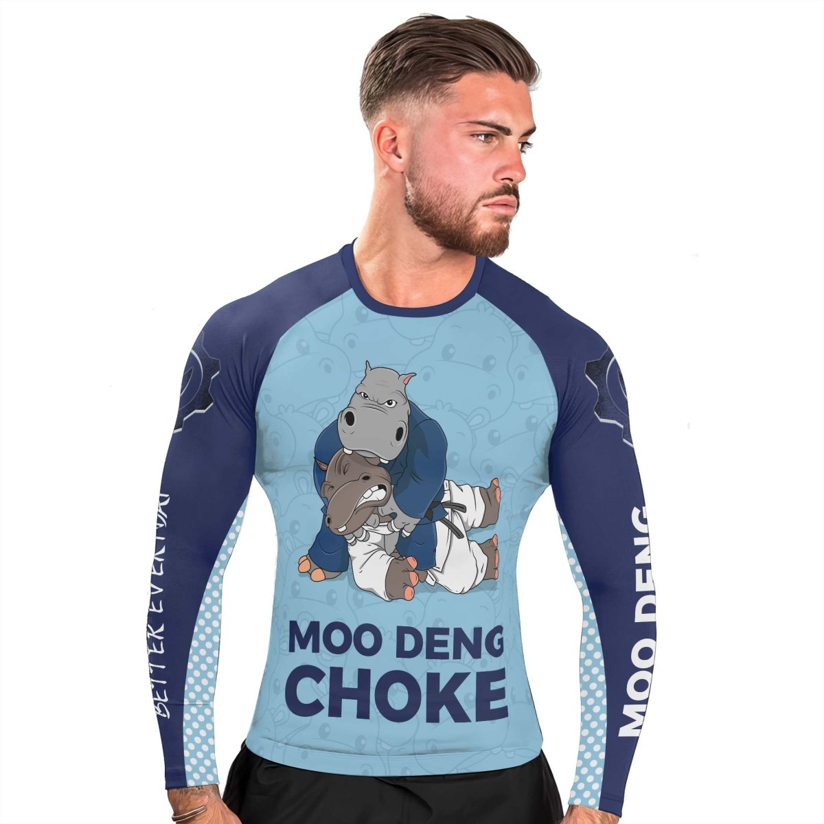 Moo Deng Hippo Choke Men's Long Sleeve Rash Guard - BattleFitGear