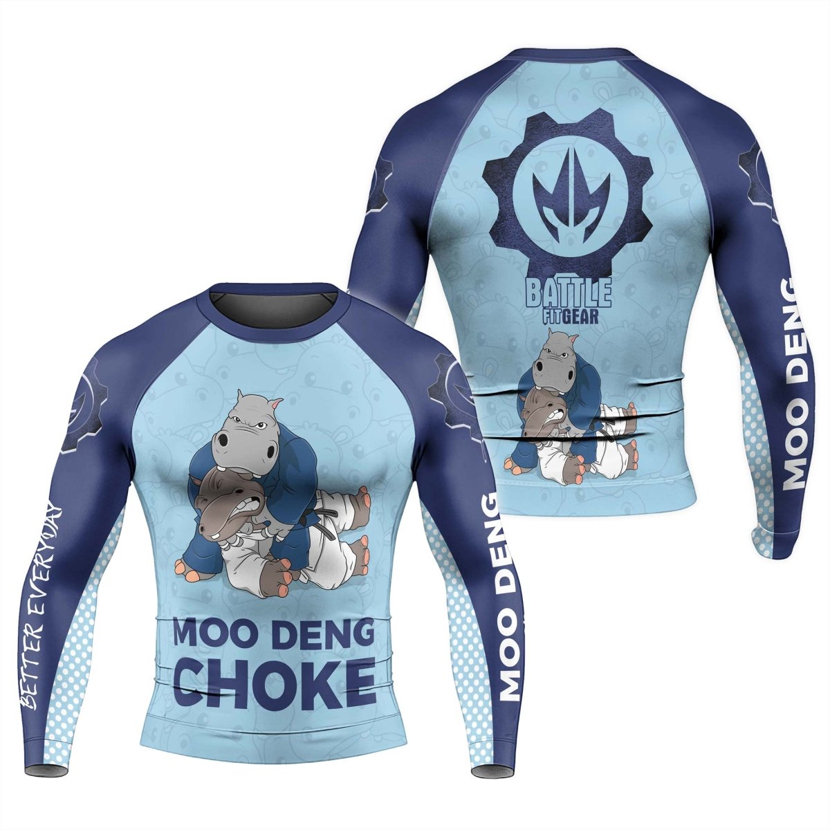 Moo Deng Hippo Choke Men's Long Sleeve Rash Guard - BattleFitGear