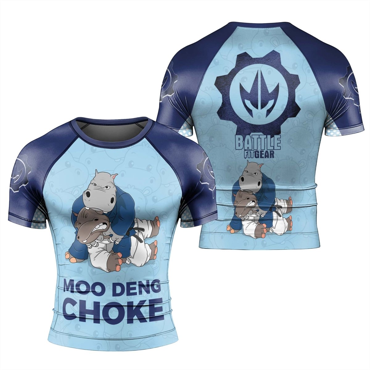 Moo Deng Hippo Choke Men's Short Sleeve Rash Guard - BattleFitGear