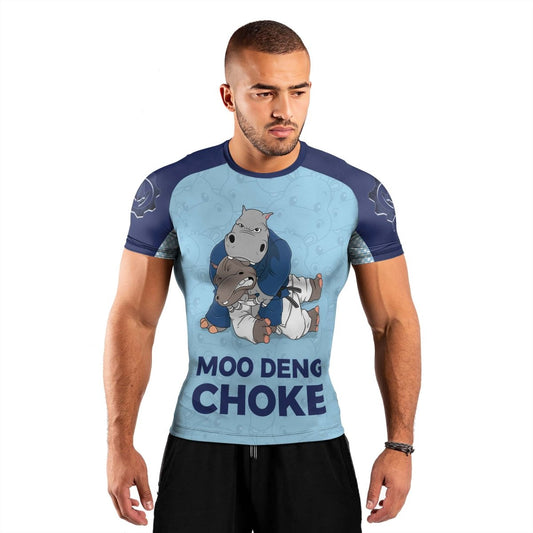 Moo Deng Hippo Choke Men's Short Sleeve Rash Guard - BattleFitGear