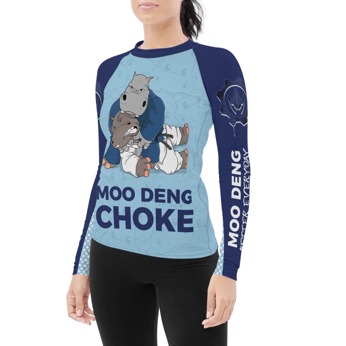 Moo Deng Hippo Choke Women's Long Sleeve Rash Guard - BattleFitGear