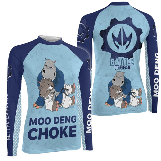 Moo Deng Hippo Choke Women's Long Sleeve Rash Guard - BattleFitGear