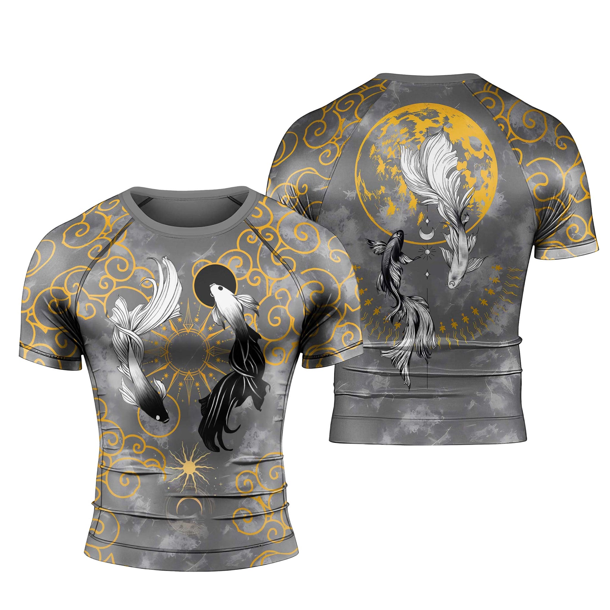 Moon And Shadow Koi Fish Men's Short Sleeve Rash Guard