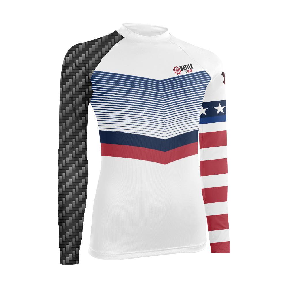 American Flag White Women's Long Sleeve Rash Guard