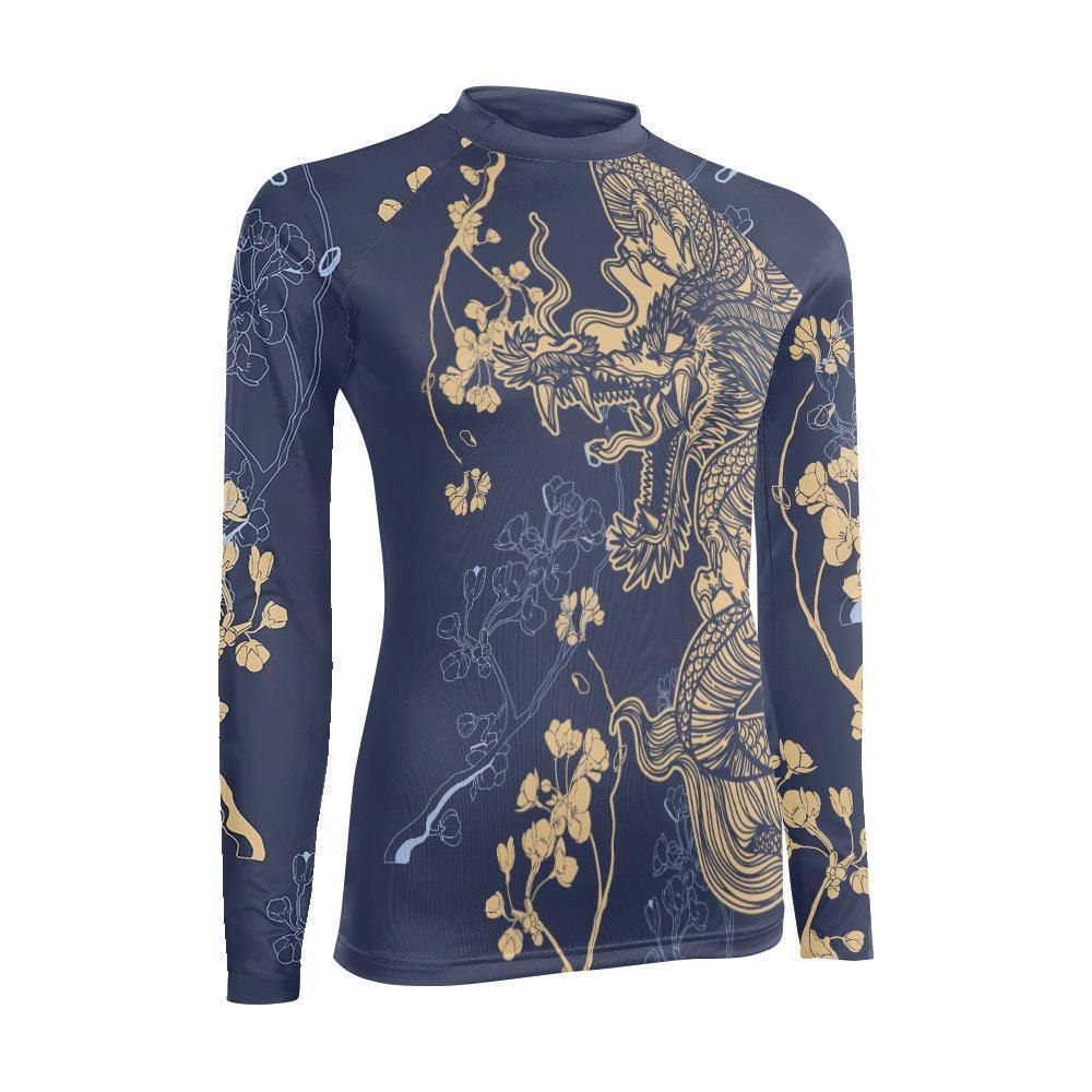 Flower Chinese Dragon Women Long Sleeve Rash Guard | Dragon Fightwear