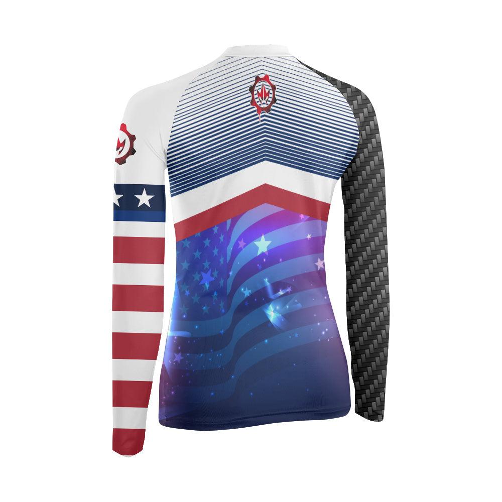 American Flag White Women's Long Sleeve Rash Guard