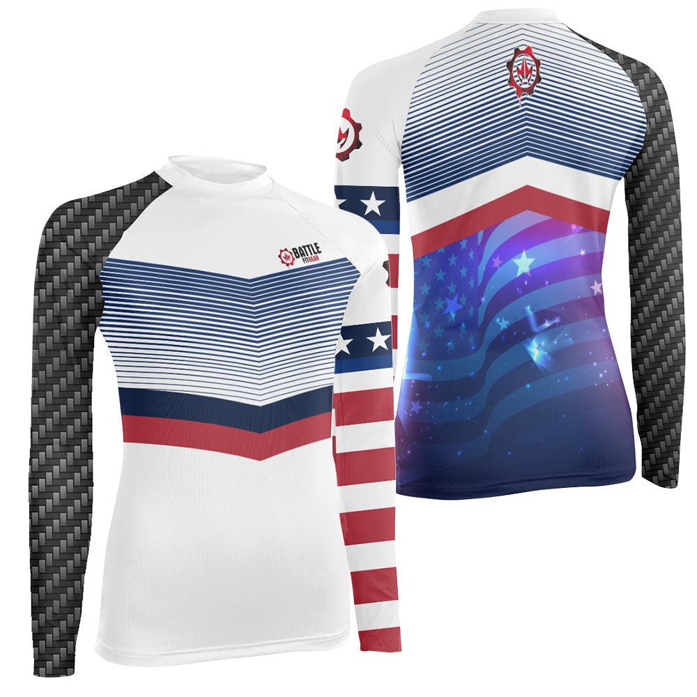 American Flag White Women's Long Sleeve Rash Guard