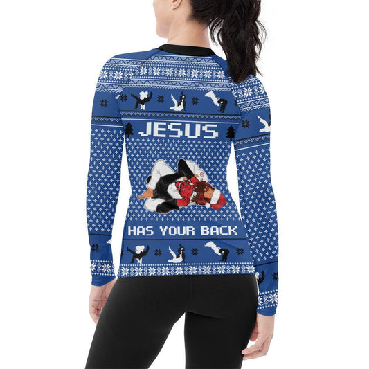 Jesus Santa Choking Women's Long Sleeve Rash Guard