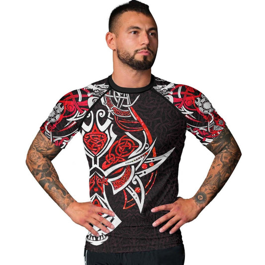 Fenrir Red Viking Men's Short Sleeve Rash Guard - BattleFitGear