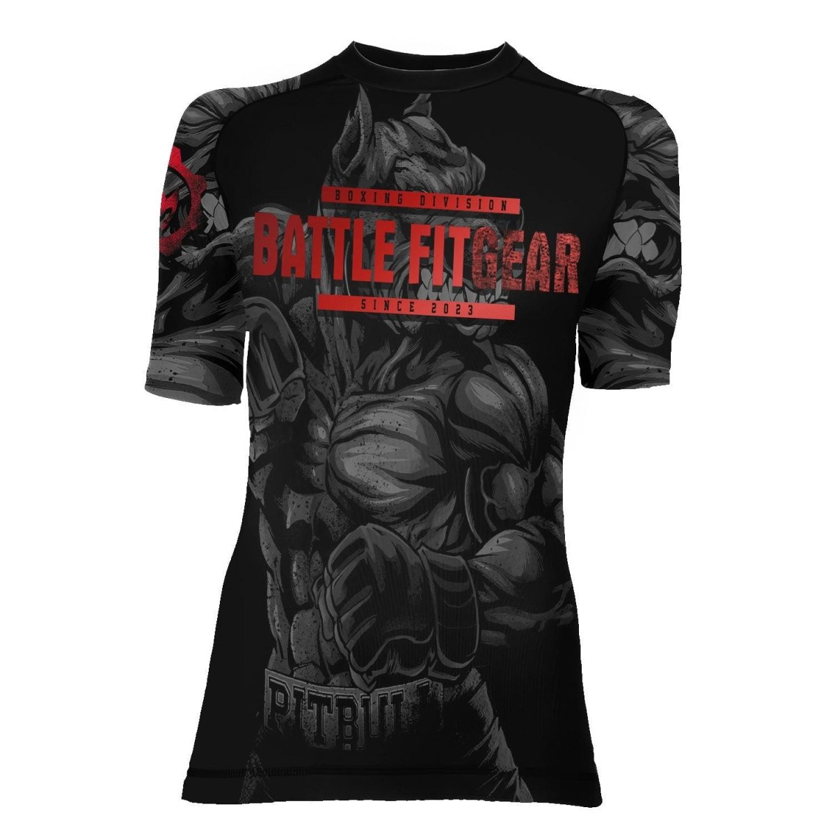 Red Rage Pitbull Boxing Women's Short Sleeve Rash Guard - BattleFitGear