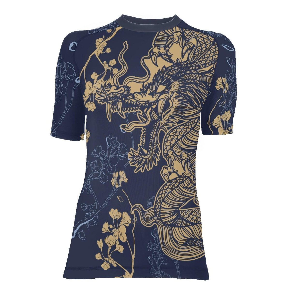 Flower Chinese Dragon Women's Short Sleeve Rash Guard - BattleFitGear