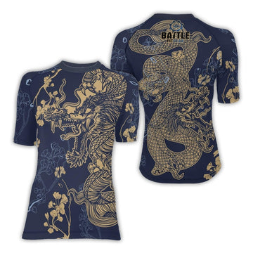 Flower Chinese Dragon Women's Short Sleeve Rash Guard - BattleFitGear