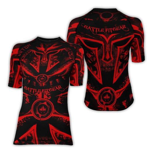 Spartan Red Women's Short Sleeve Rash Guard - BattleFitGear