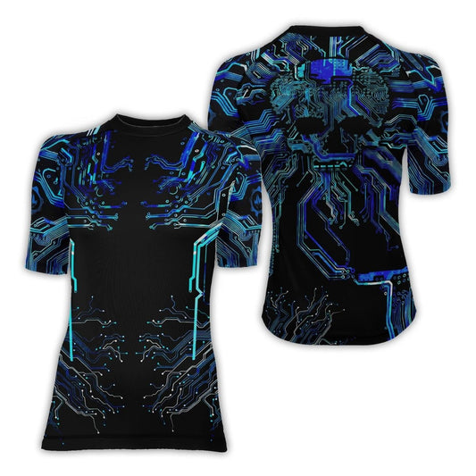 Glowing Circuit Women's Short Sleeve Rash Guard - BattleFitGear