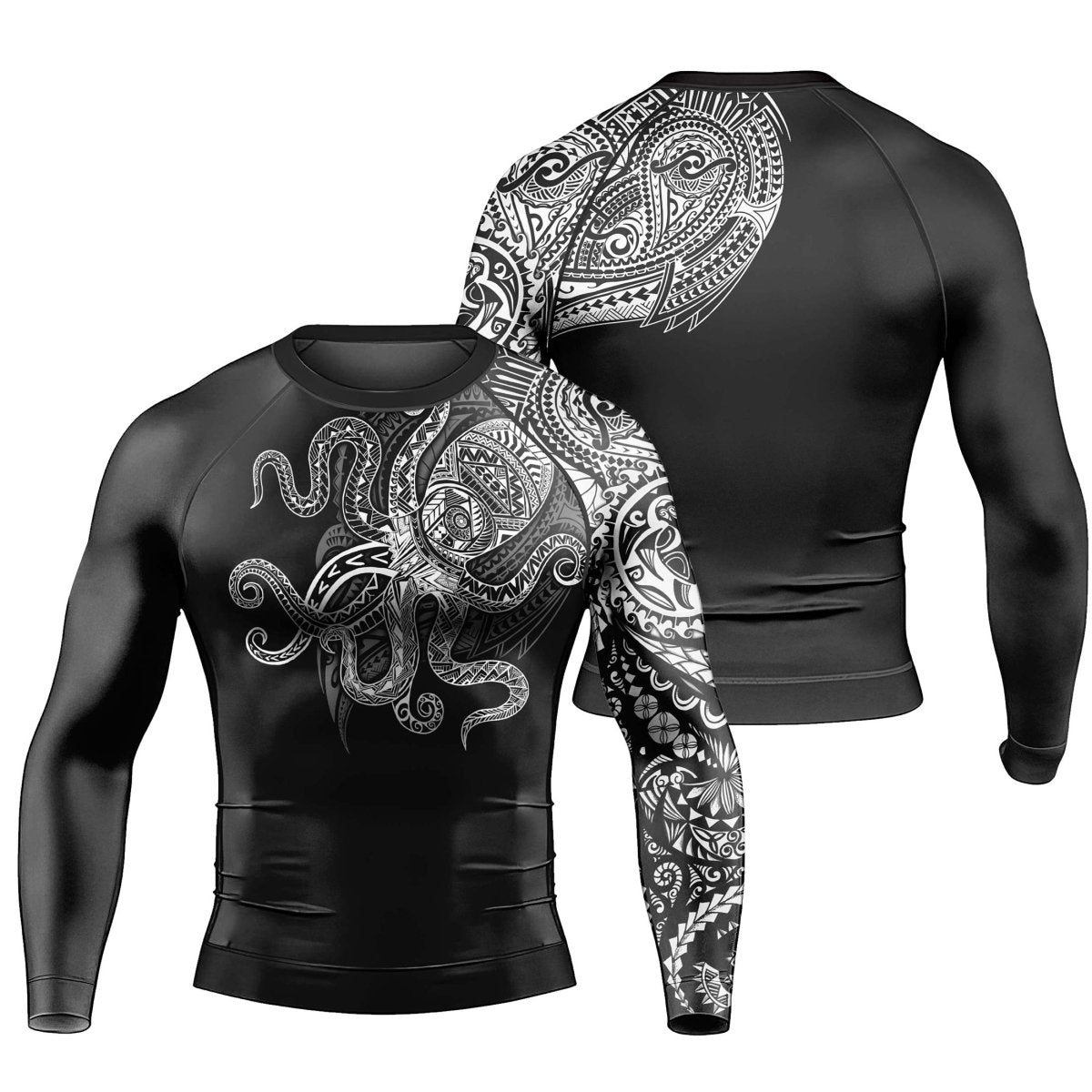 Octopus Tribal Tattoo Men's Long Sleeve Rash Guard - BattleFitGear