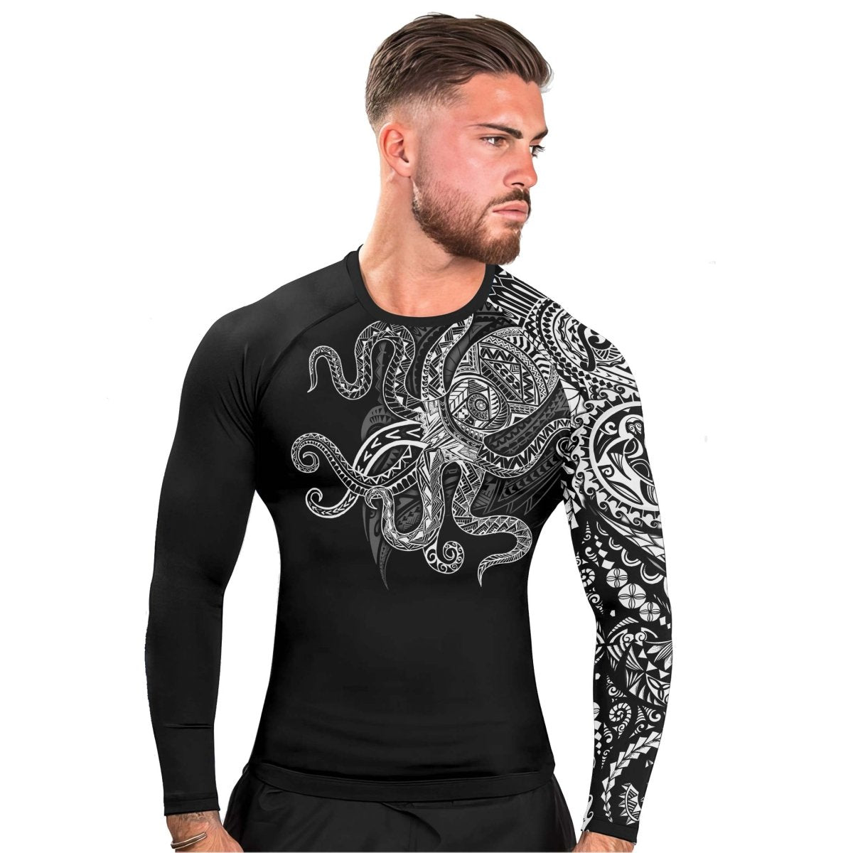 Octopus Tribal Tattoo Men's Long Sleeve Rash Guard - BattleFitGear