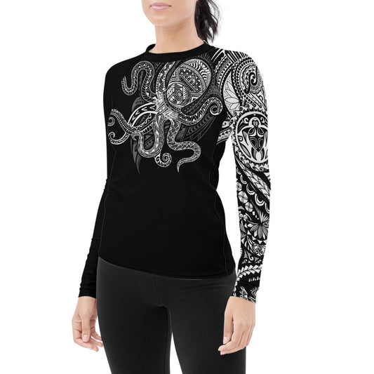 Octopus Tribal Tattoo Women's Long Sleeve Rash Guard - BattleFitGear