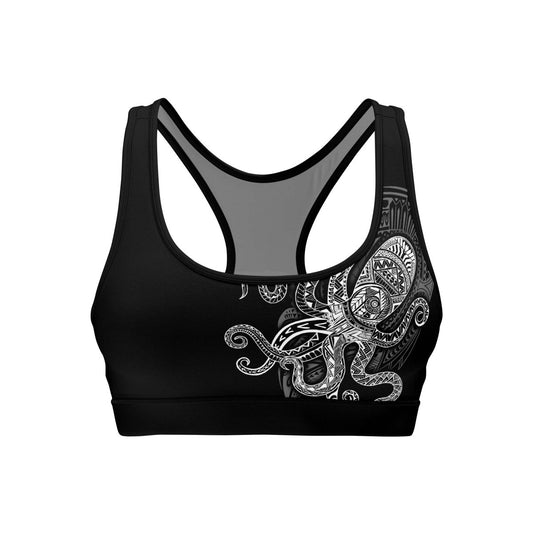 Octopus Tribal Tattoo Women's Padded Sports Bra - BattleFitGear