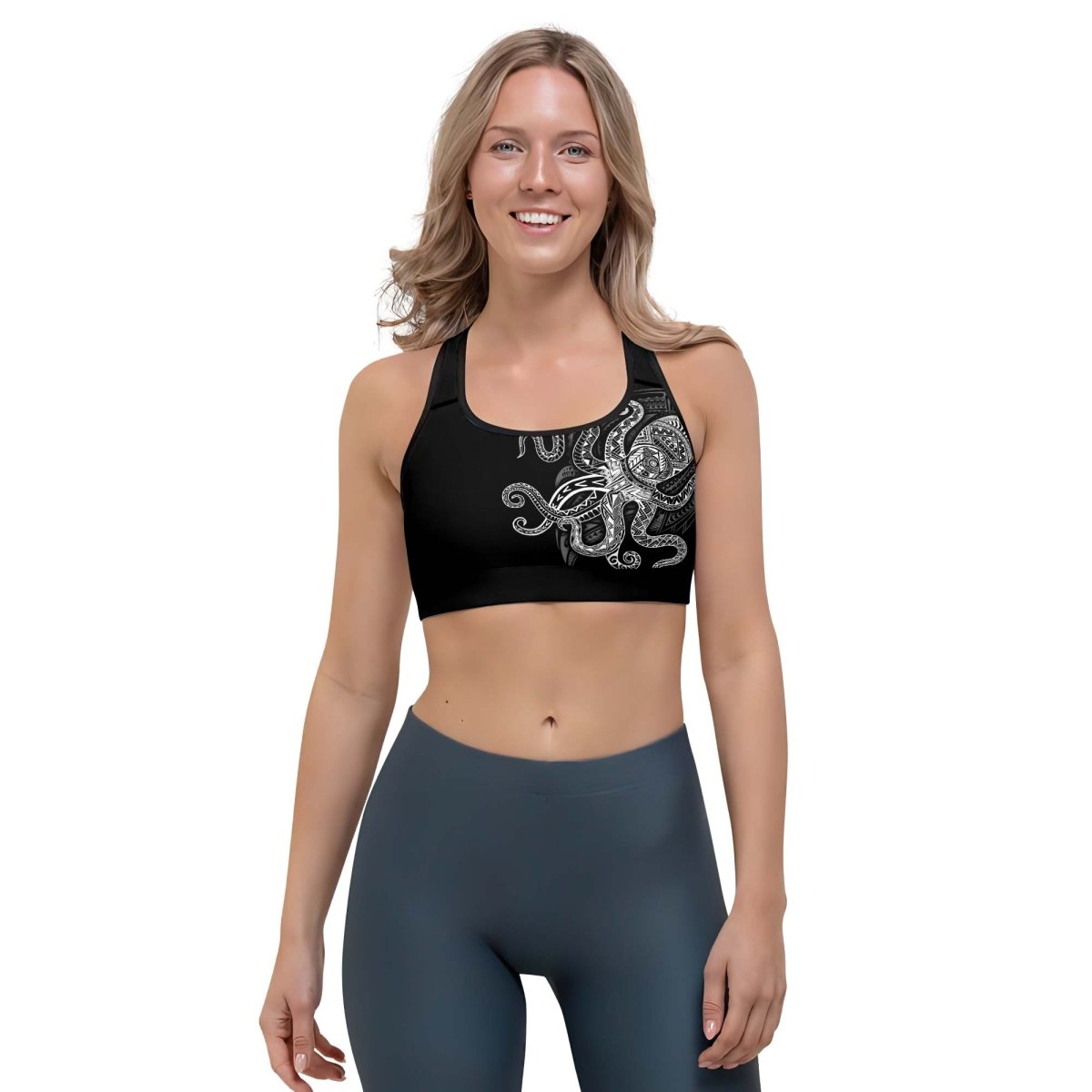 Octopus Tribal Tattoo Women's Padded Sports Bra - BattleFitGear