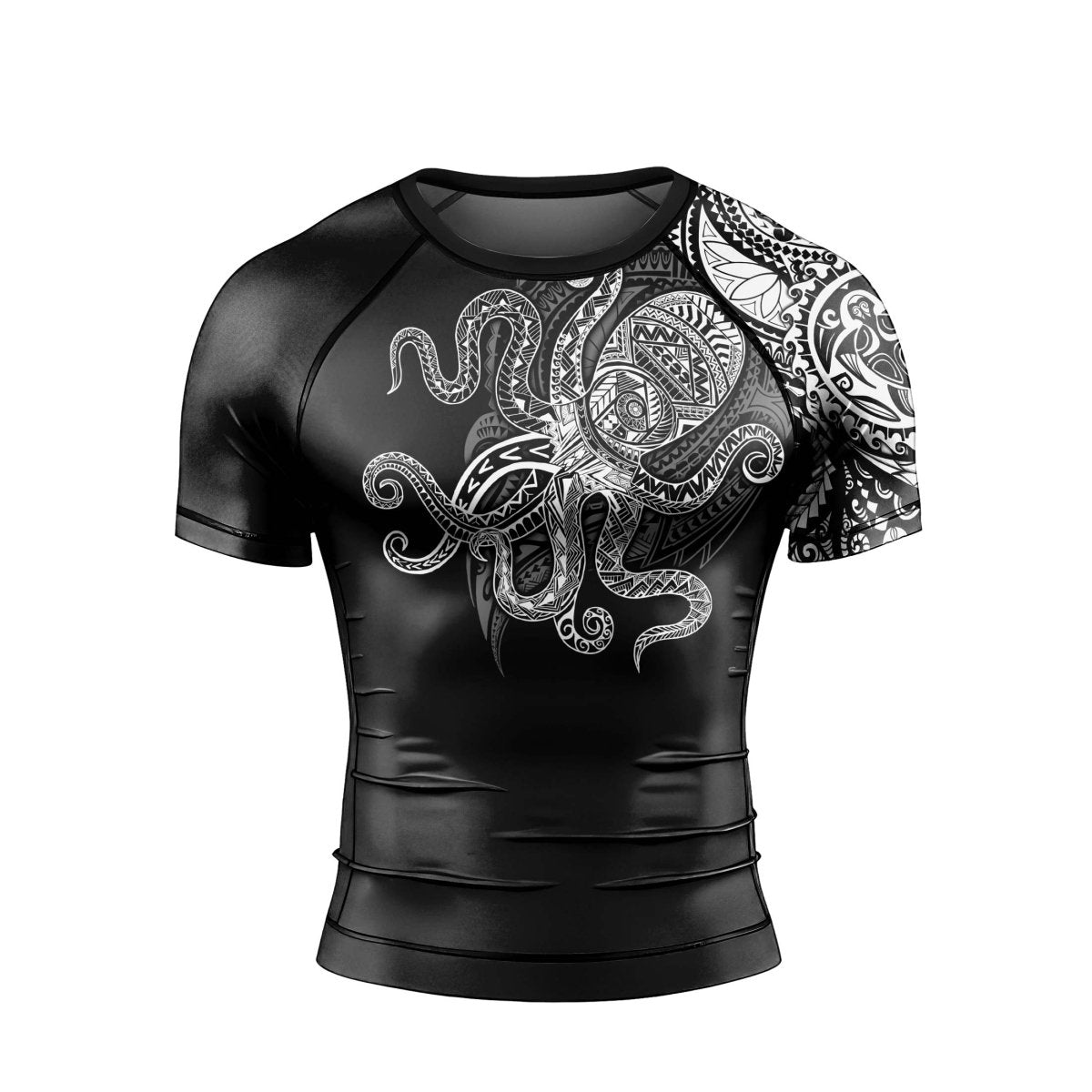 Octopus Tribal Tattoo Men's Short Sleeve Rash Guard - BattleFitGear