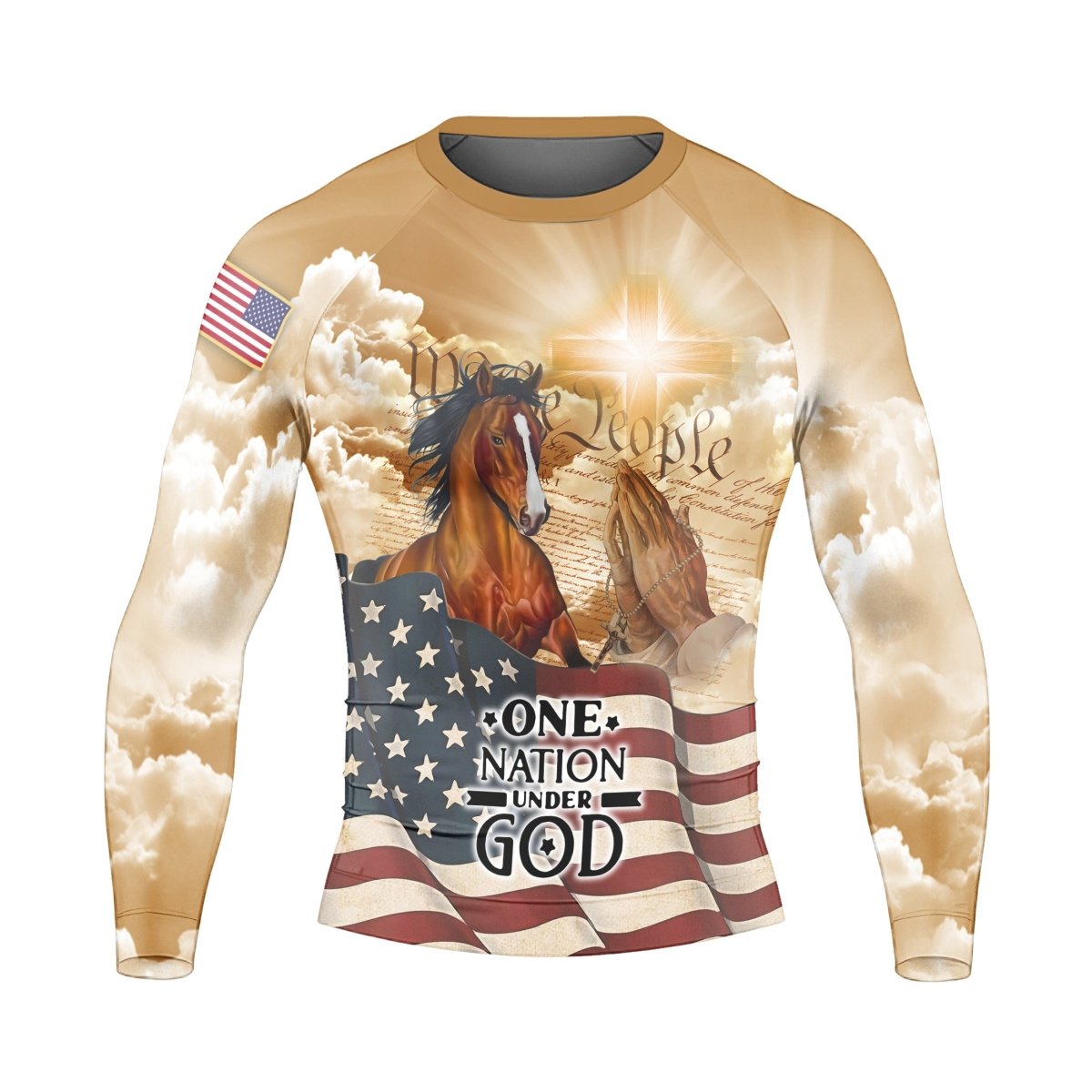 One Nation Under God Men's Long Sleeve Rash Guard - BattleFitGear