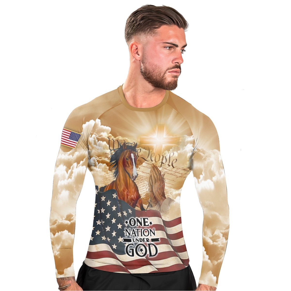 One Nation Under God Men's Long Sleeve Rash Guard - BattleFitGear