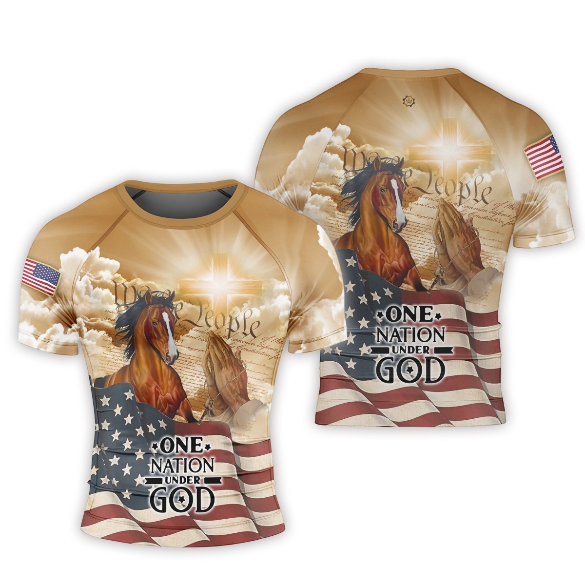 One Nation Under God Men's Short Sleeve Rash Guard - BattleFitGear