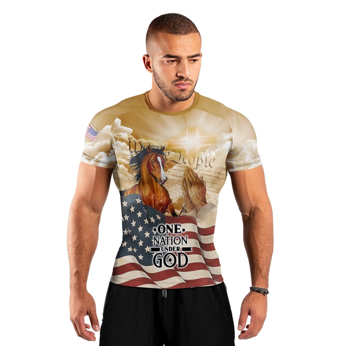 One Nation Under God Men's Short Sleeve Rash Guard - BattleFitGear