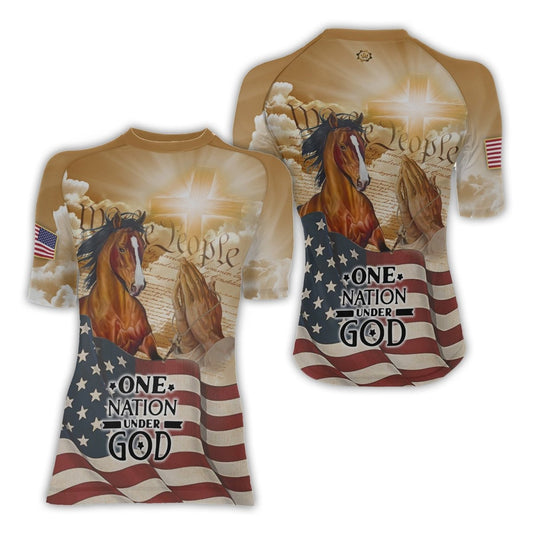 One Nation Under God Women's Short Sleeve Rash Guard - BattleFitGear