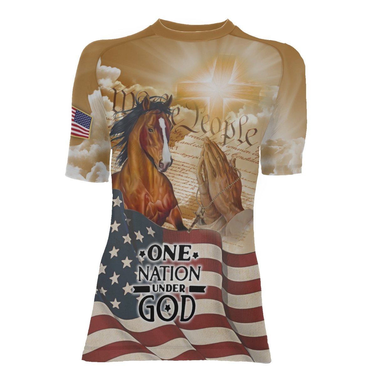 One Nation Under God Women's Short Sleeve Rash Guard - BattleFitGear