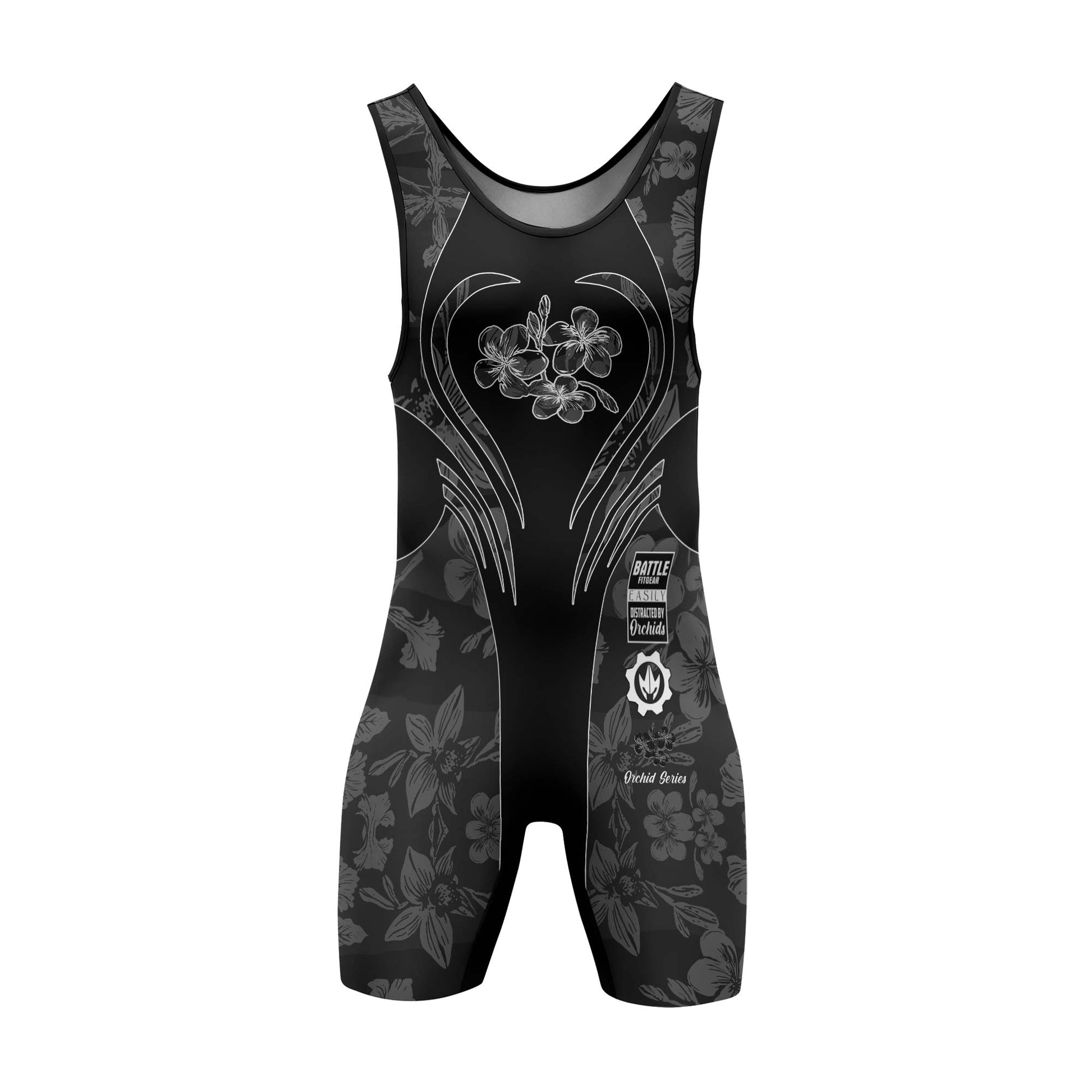 Orchid Series Floral Black Heart Pattern Wrestling Singlets