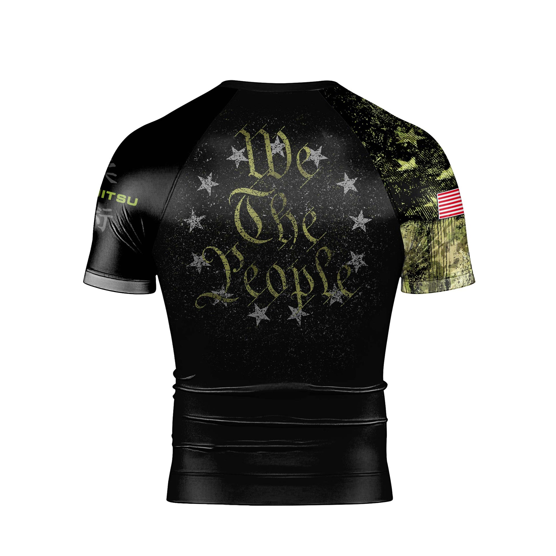 Personalized American Jiu Jitsu Grunge Men's Short Sleeve Rash Guard