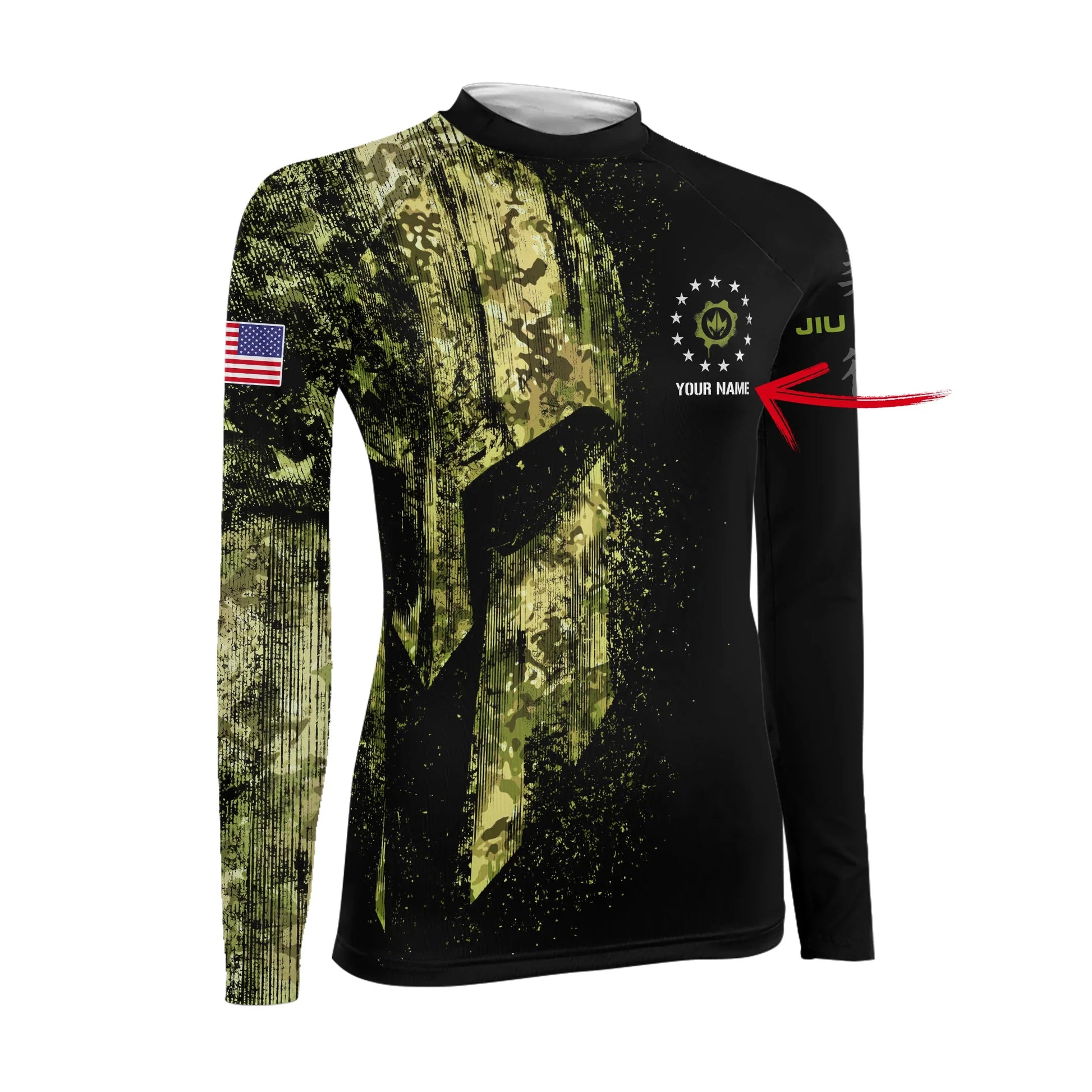 Personalized American Jiu Jitsu Grunge Women's Long Sleeve Rash Guard