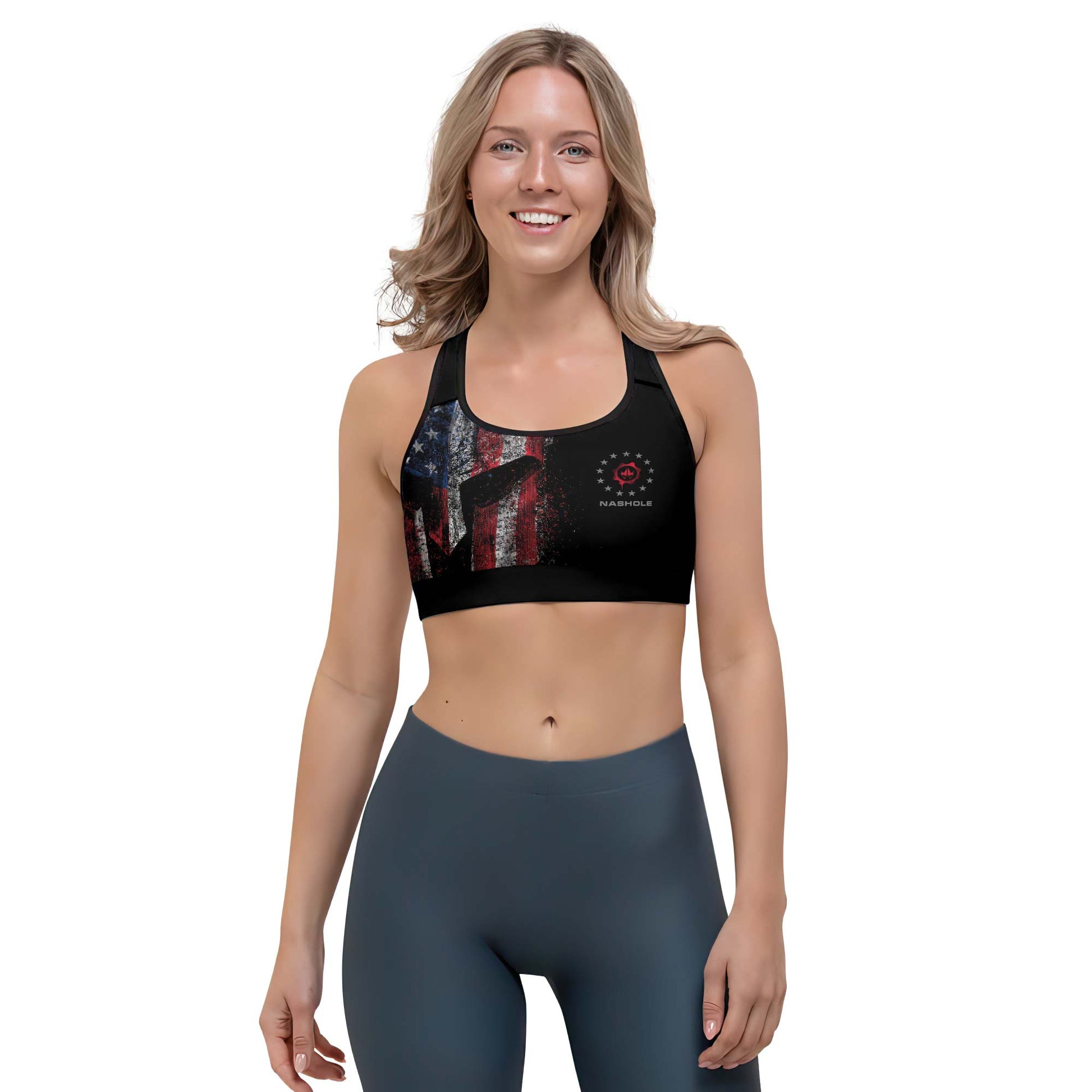 Personalized American Jiu Jitsu Grunge Women's Sports Bra