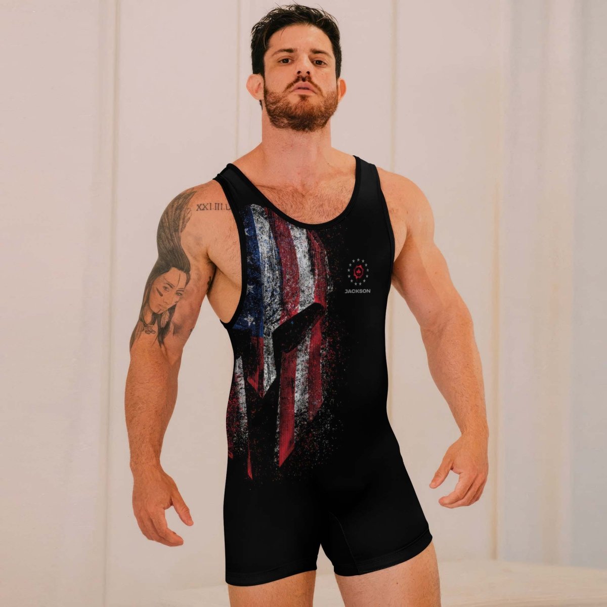 Personalized American Jiu Jitsu Grunge Wrestling Singlets - BattleFitGear