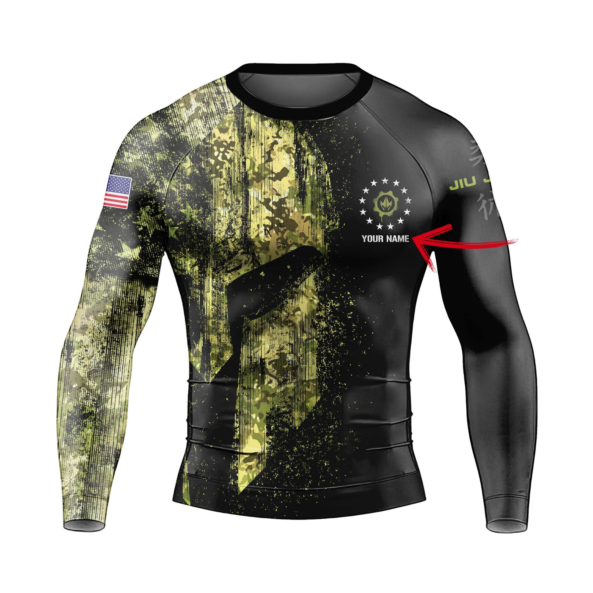 Personalized American Jiu Jitsu Men's Long Sleeve Rash Guard