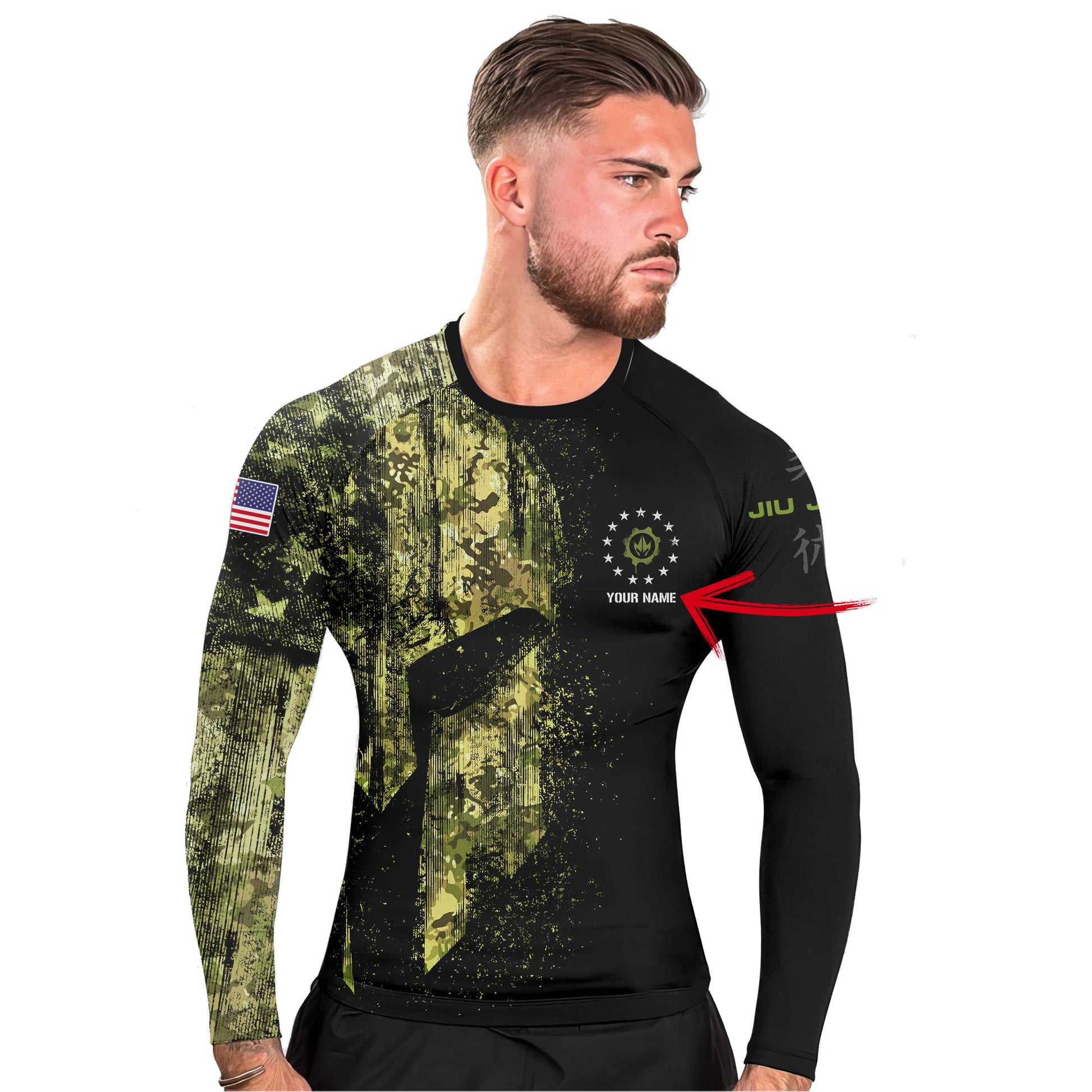 Personalized American Jiu Jitsu Men's Long Sleeve Rash Guard