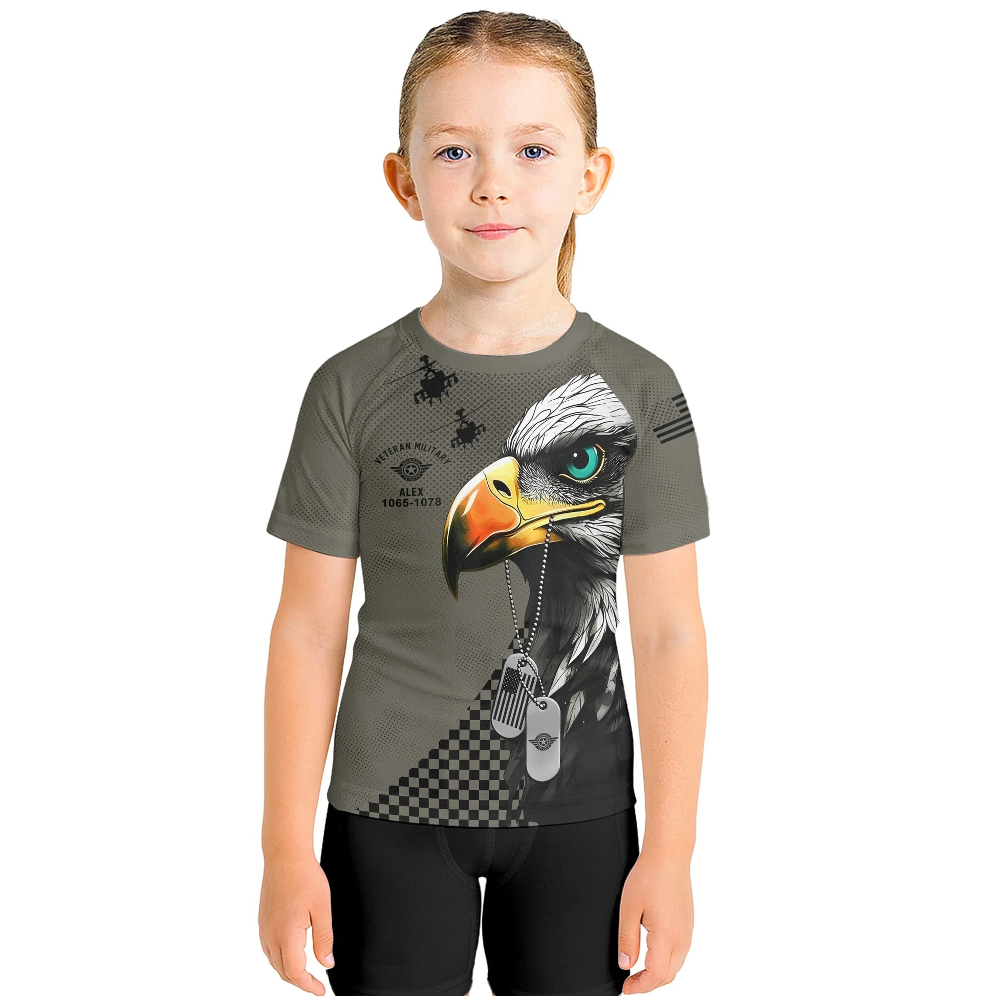 Personalized American Veteran Military Kids Rash Guard
