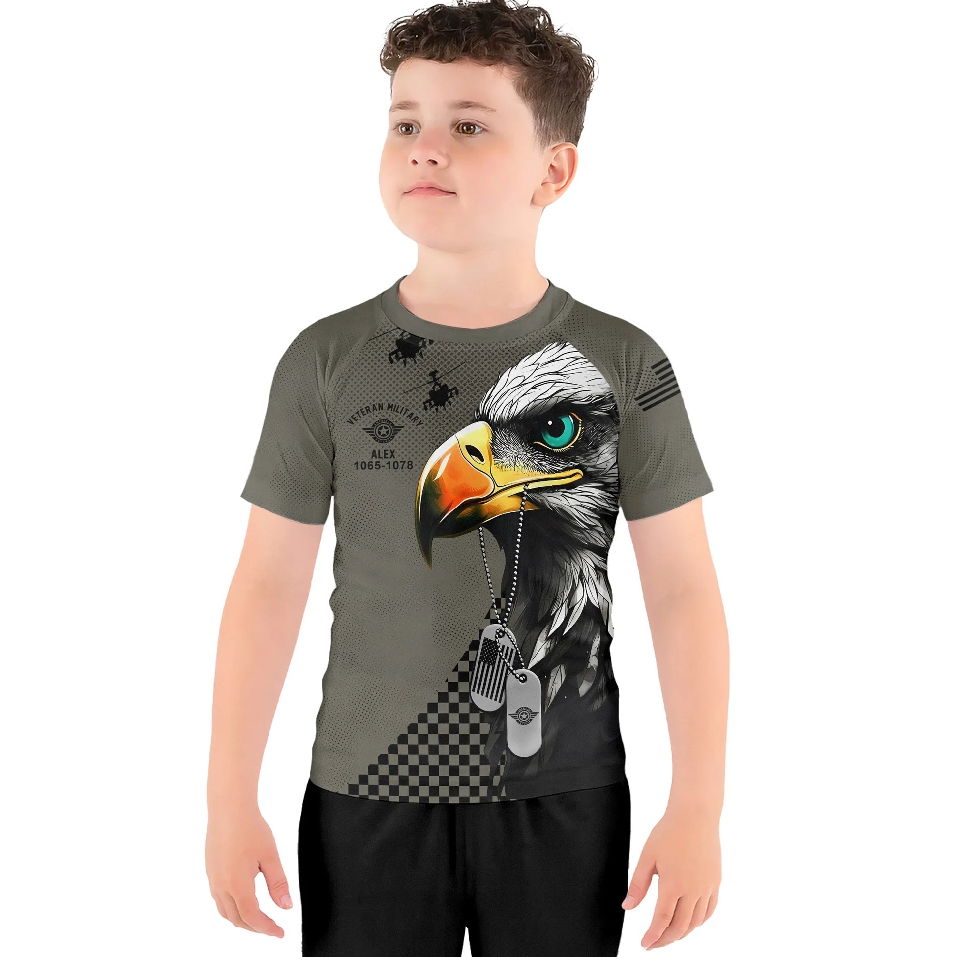 Personalized American Veteran Military Kids Rash Guard