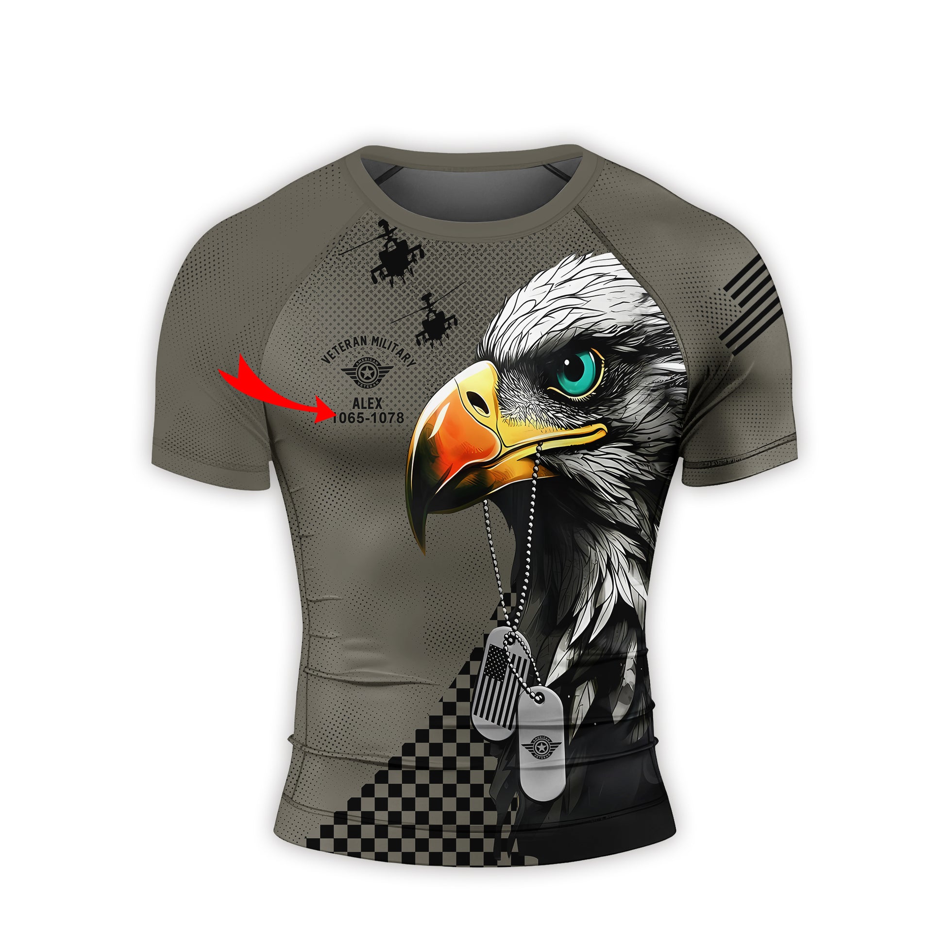 Personalized American Veteran Military Men's Short Sleeve Rash Guard