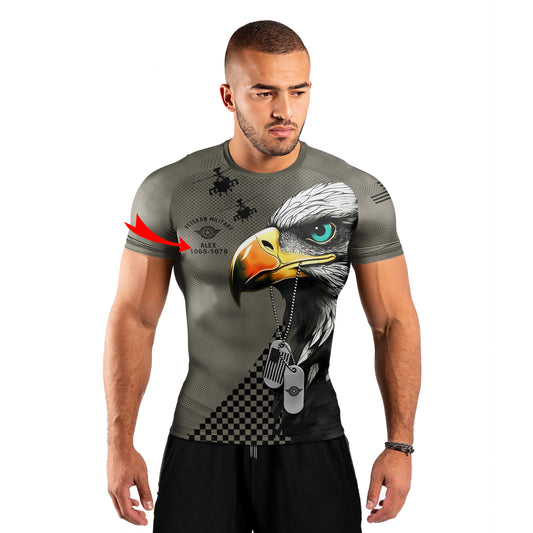 Personalized American Veteran Military Men's Short Sleeve Rash Guard