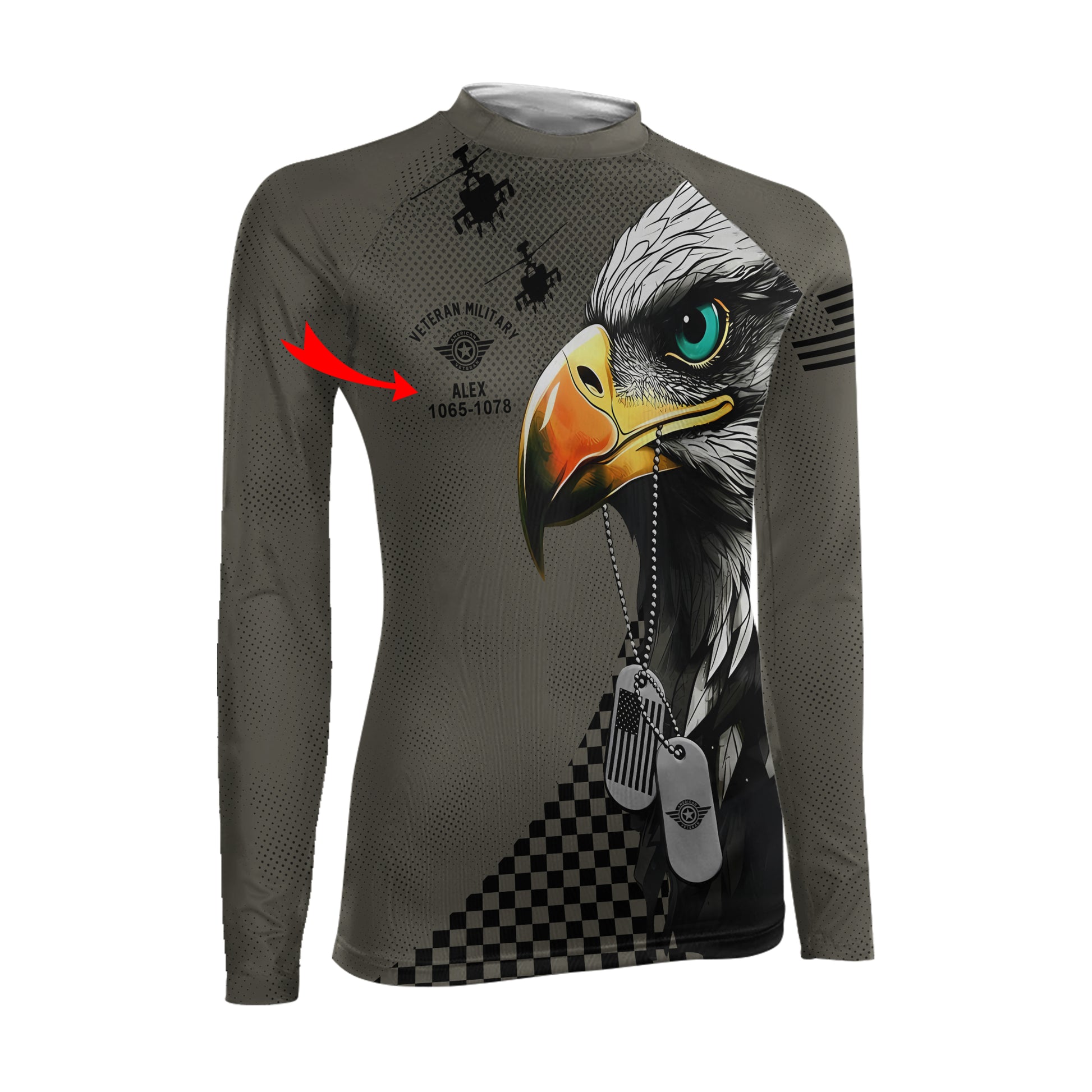 Personalized American Veteran Military Women's Long Sleeve Rash Guard